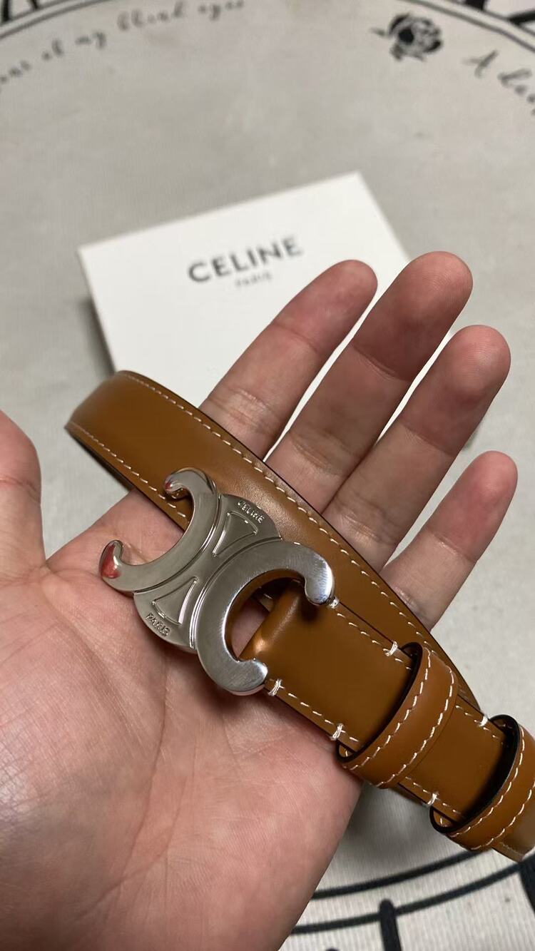 Celine Triomphe Buckle Brown Leather Belt